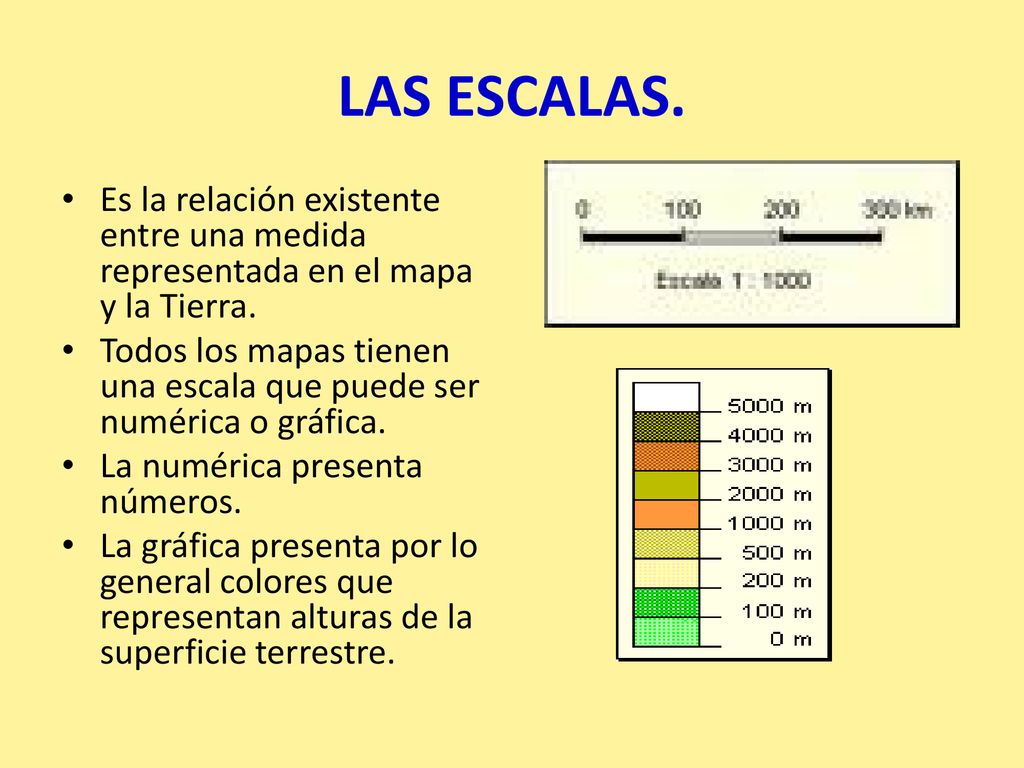 LAS ESCALAS. Es la relación existente entre una medida representada en el mapa y la Tierra.