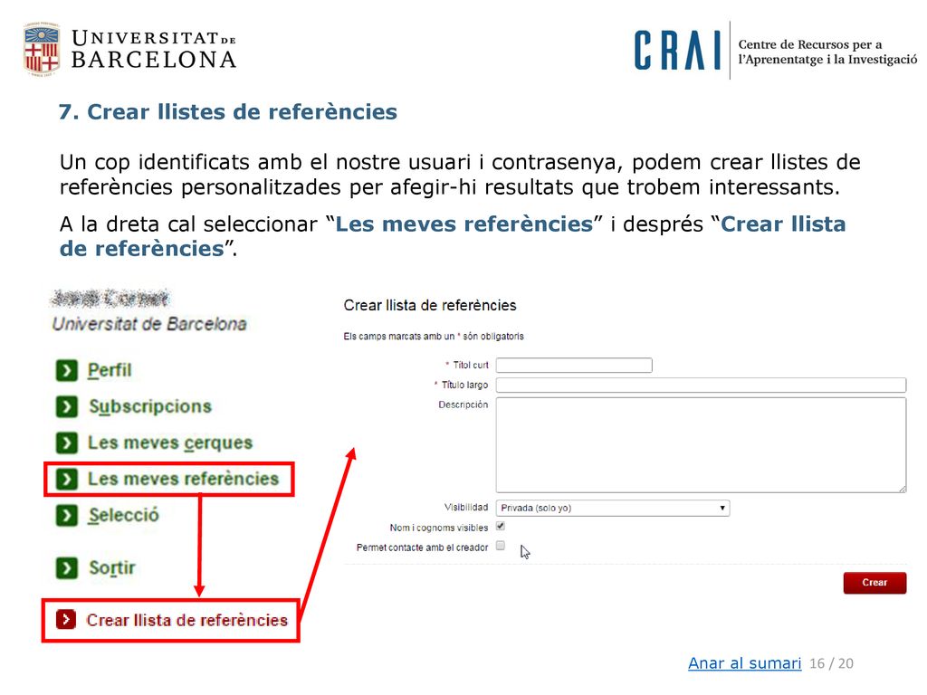 7. Crear llistes de referències