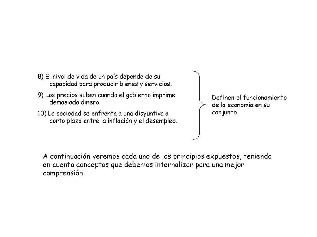 8) El nivel de vida de un país depende de su capacidad para producir bienes y servicios.