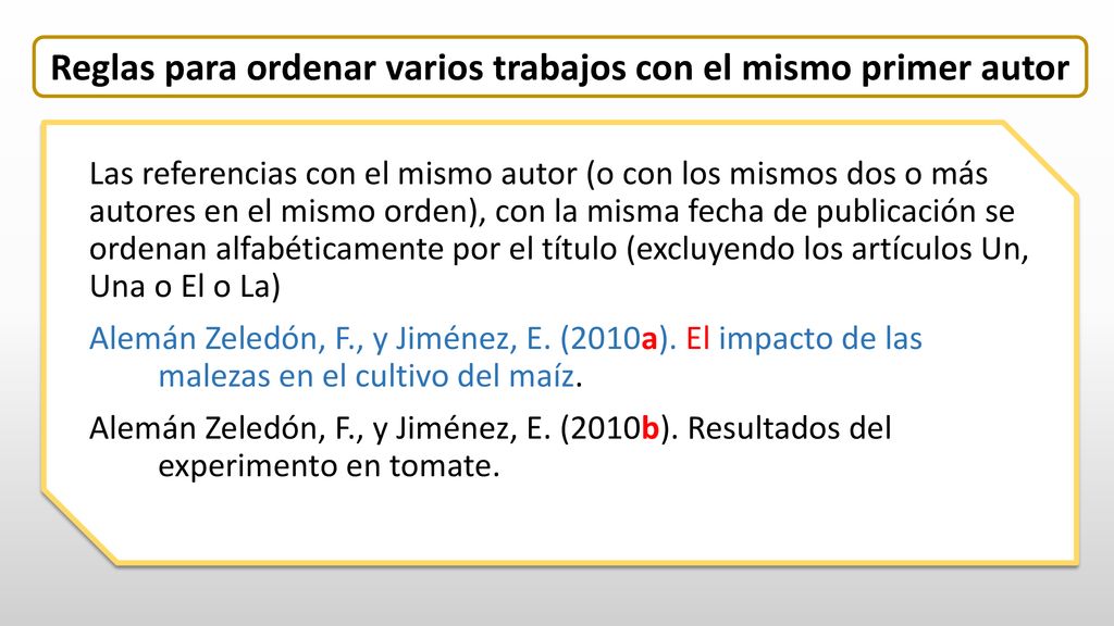 Reglas para ordenar varios trabajos con el mismo primer autor