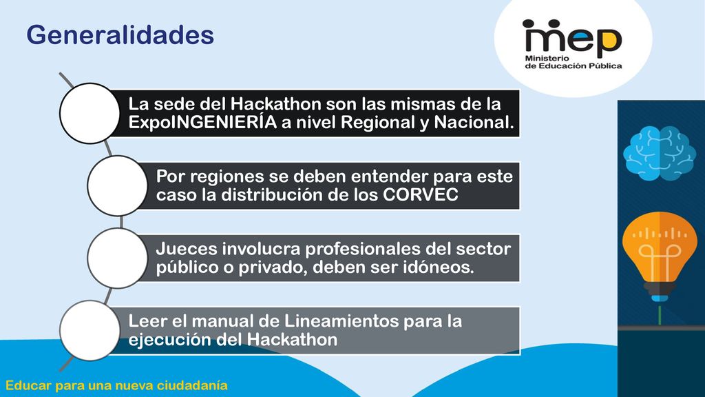 Generalidades La sede del Hackathon son las mismas de la ExpoINGENIERÍA a nivel Regional y Nacional.