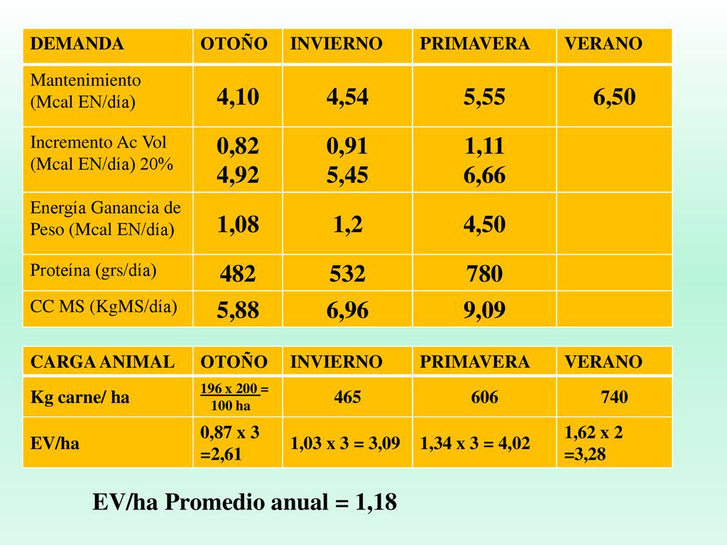 DEMANDA OTOÑO. INVIERNO. PRIMAVERA. VERANO. Mantenimiento (Mcal EN/día) 4,10. 4,54. 5,55. 6,50.