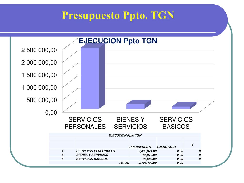 Presupuesto Ppto. TGN EJECUCION Ppto TGN PRESUPUESTO EJECUTADO % 1