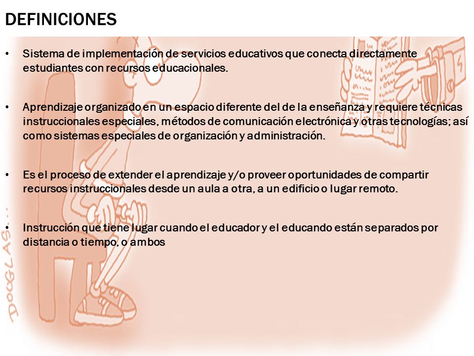 Definiciones Sistema de implementación de servicios educativos que conecta directamente estudiantes con recursos educacionales.