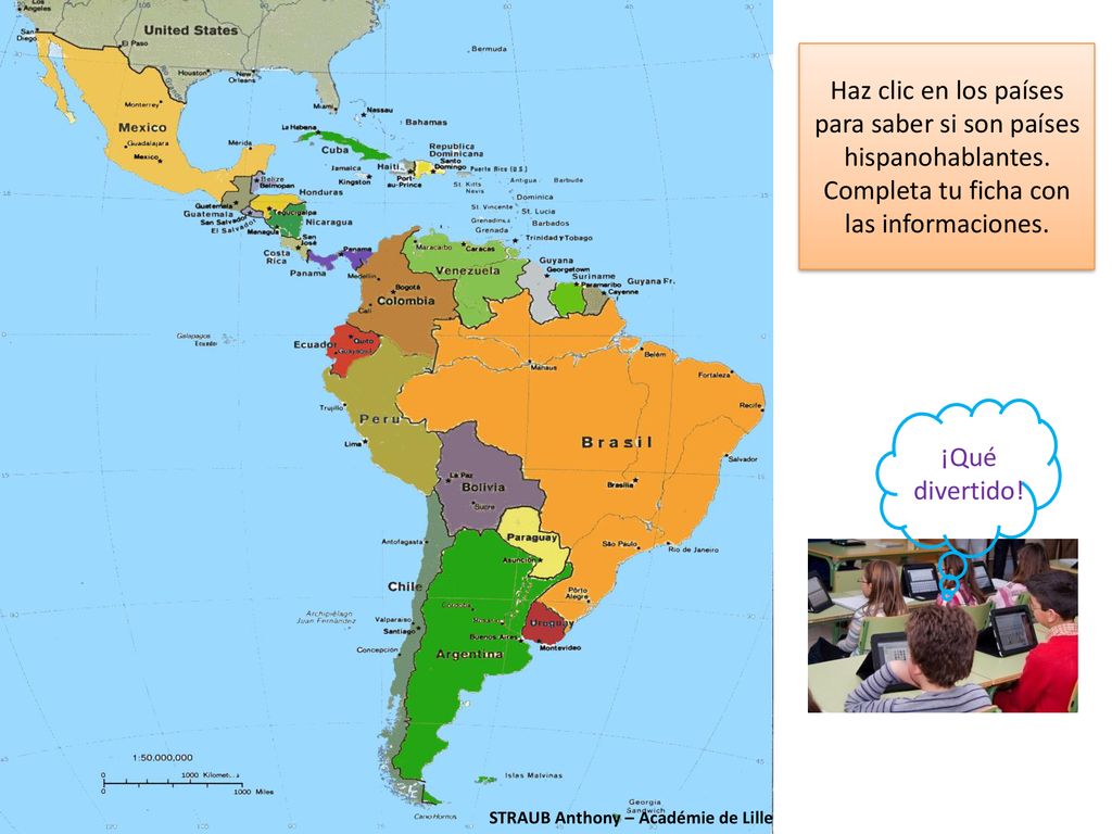 Haz clic en los países para saber si son países hispanohablantes.
