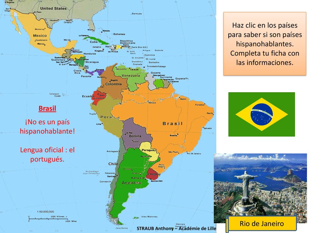 Haz clic en los países para saber si son países hispanohablantes.