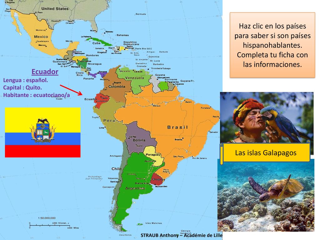 Haz clic en los países para saber si son países hispanohablantes.