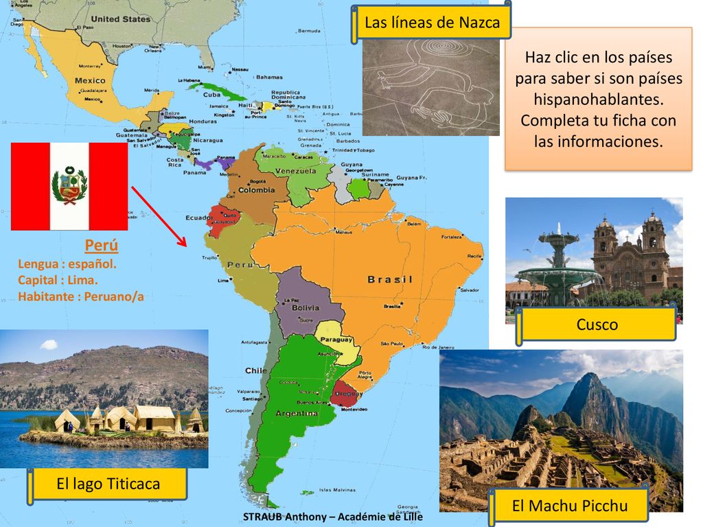 Haz clic en los países para saber si son países hispanohablantes.