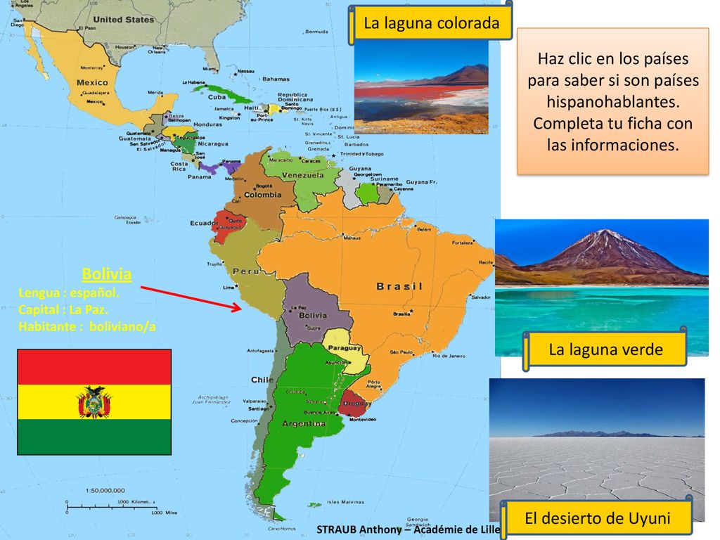 Haz clic en los países para saber si son países hispanohablantes.