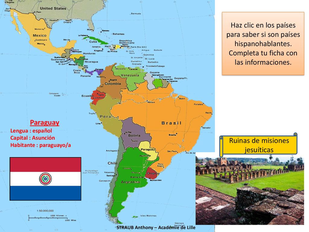 Haz clic en los países para saber si son países hispanohablantes.