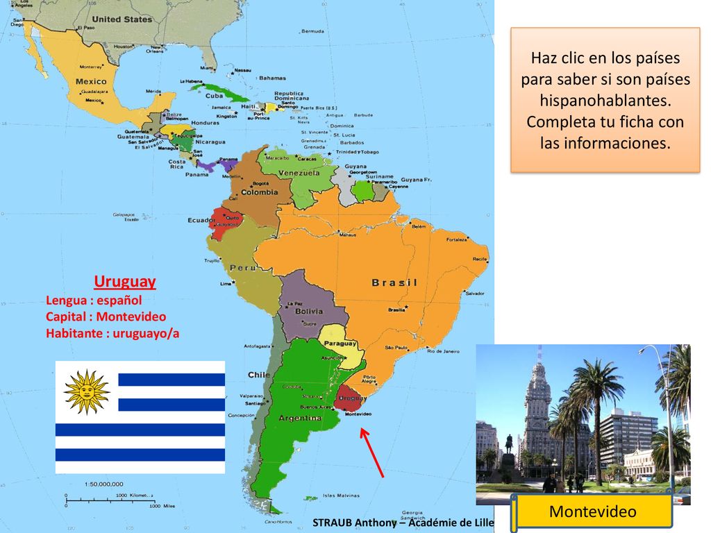 Haz clic en los países para saber si son países hispanohablantes.