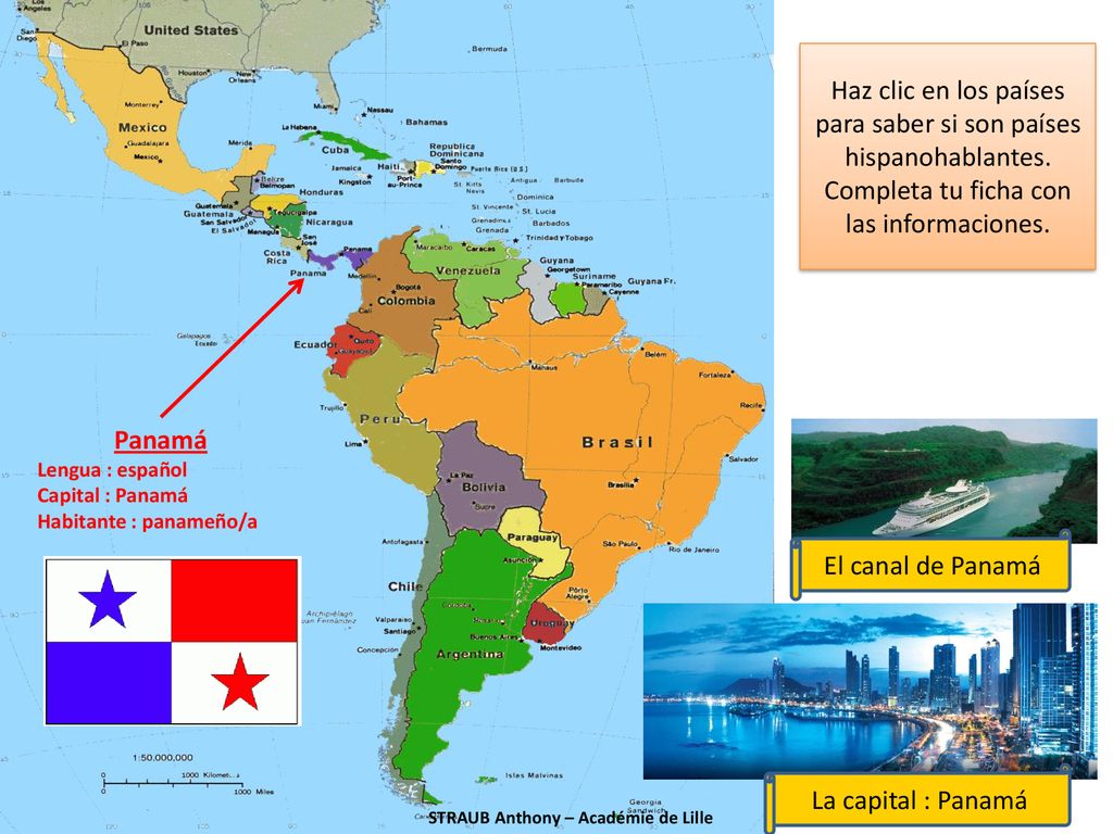 Haz clic en los países para saber si son países hispanohablantes.