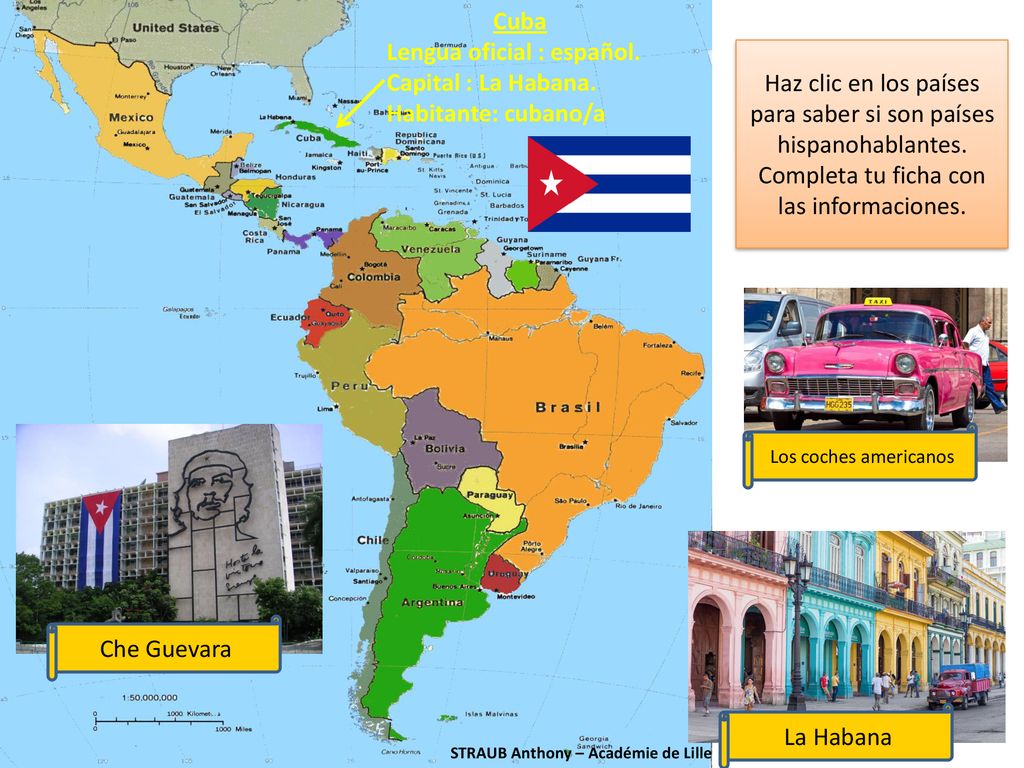 Lengua oficial : español. Capital : La Habana. Habitante: cubano/a