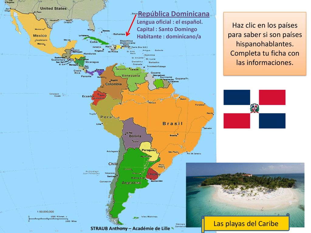 Haz clic en los países para saber si son países hispanohablantes.