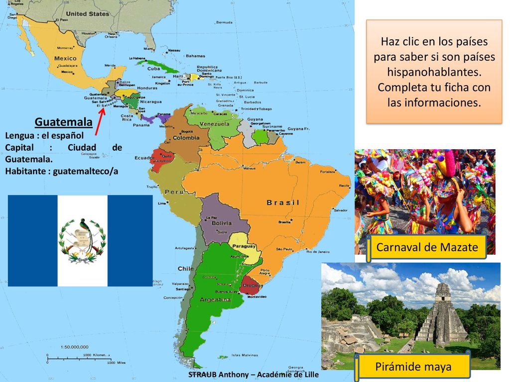 Haz clic en los países para saber si son países hispanohablantes.
