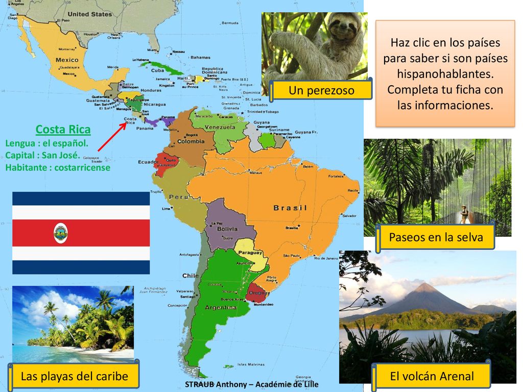 Haz clic en los países para saber si son países hispanohablantes.