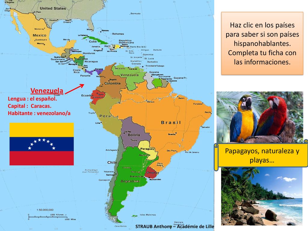Haz clic en los países para saber si son países hispanohablantes.