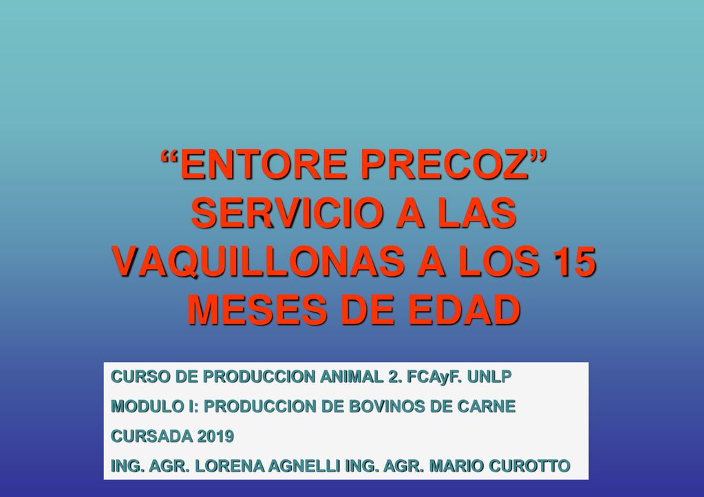 ENTORE PRECOZ SERVICIO A LAS VAQUILLONAS A LOS 15 MESES DE EDAD