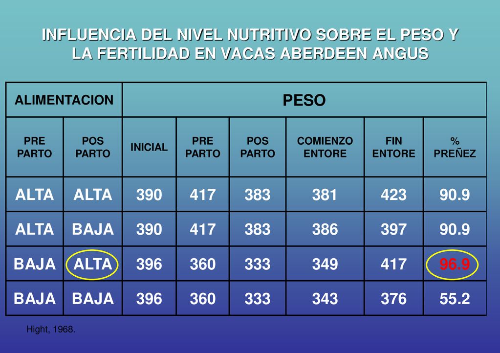INFLUENCIA DEL NIVEL NUTRITIVO SOBRE EL PESO Y LA FERTILIDAD EN VACAS ABERDEEN ANGUS