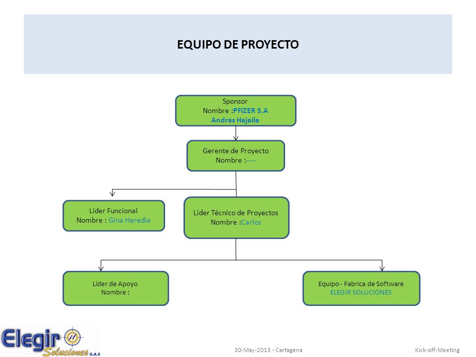 EQUIPO DE PROYECTO Sponsor Nombre :PFIZER S.A Andres Hejeile