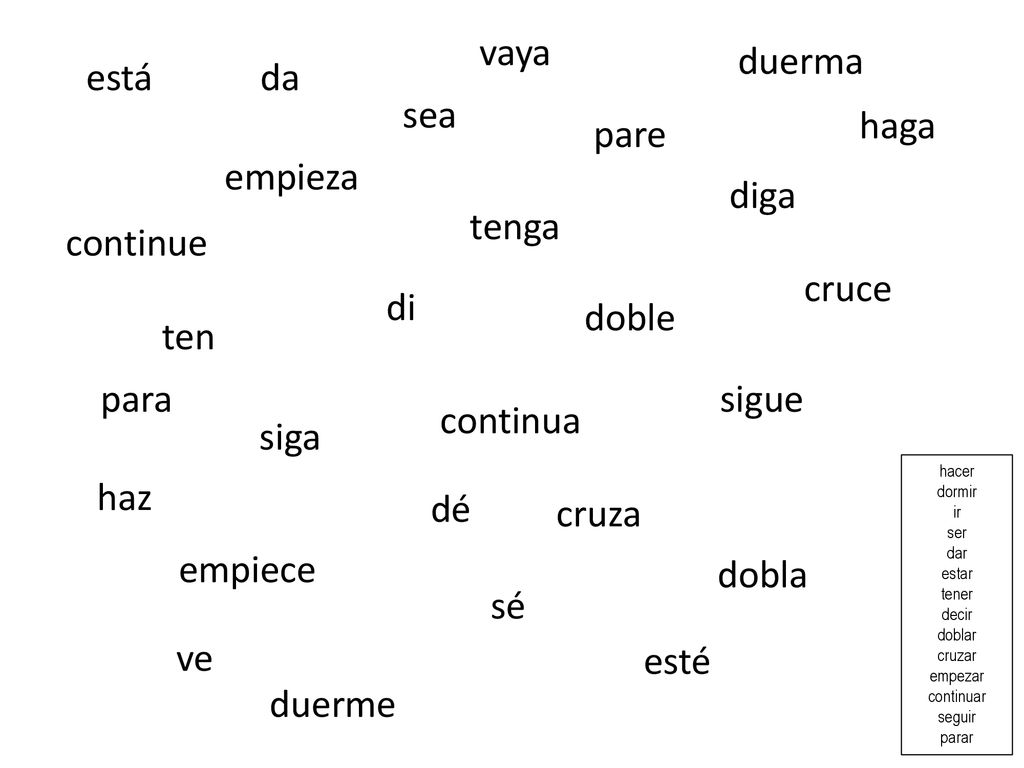 vaya duerma está da sea haga pare empieza diga tenga continue cruce di