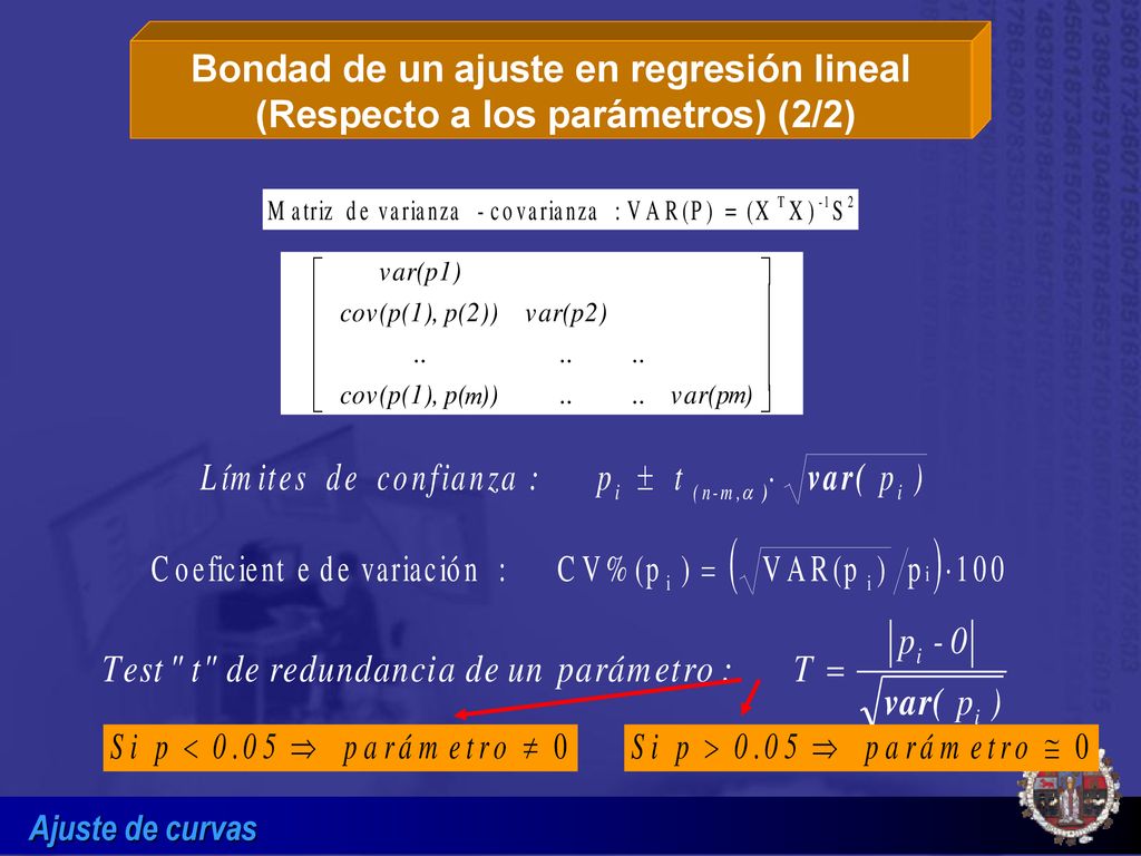 Bondad de un ajuste en regresión lineal (Respecto a los parámetros) (2/2)