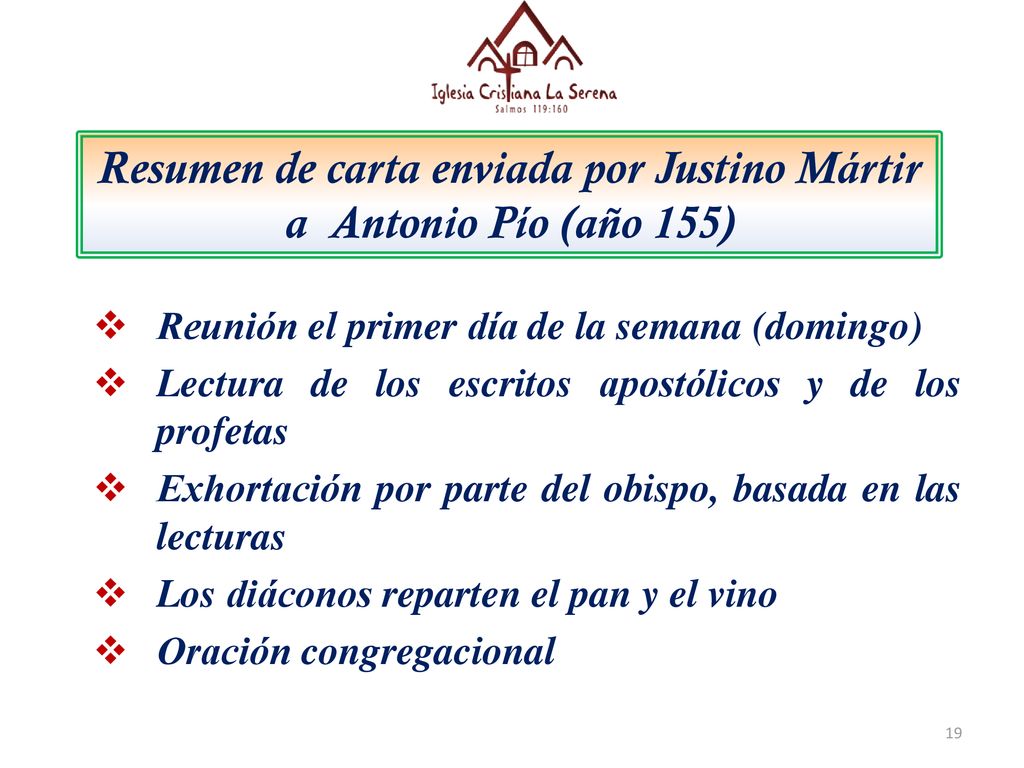 Resumen de carta enviada por Justino Mártir a Antonio Pío (año 155)