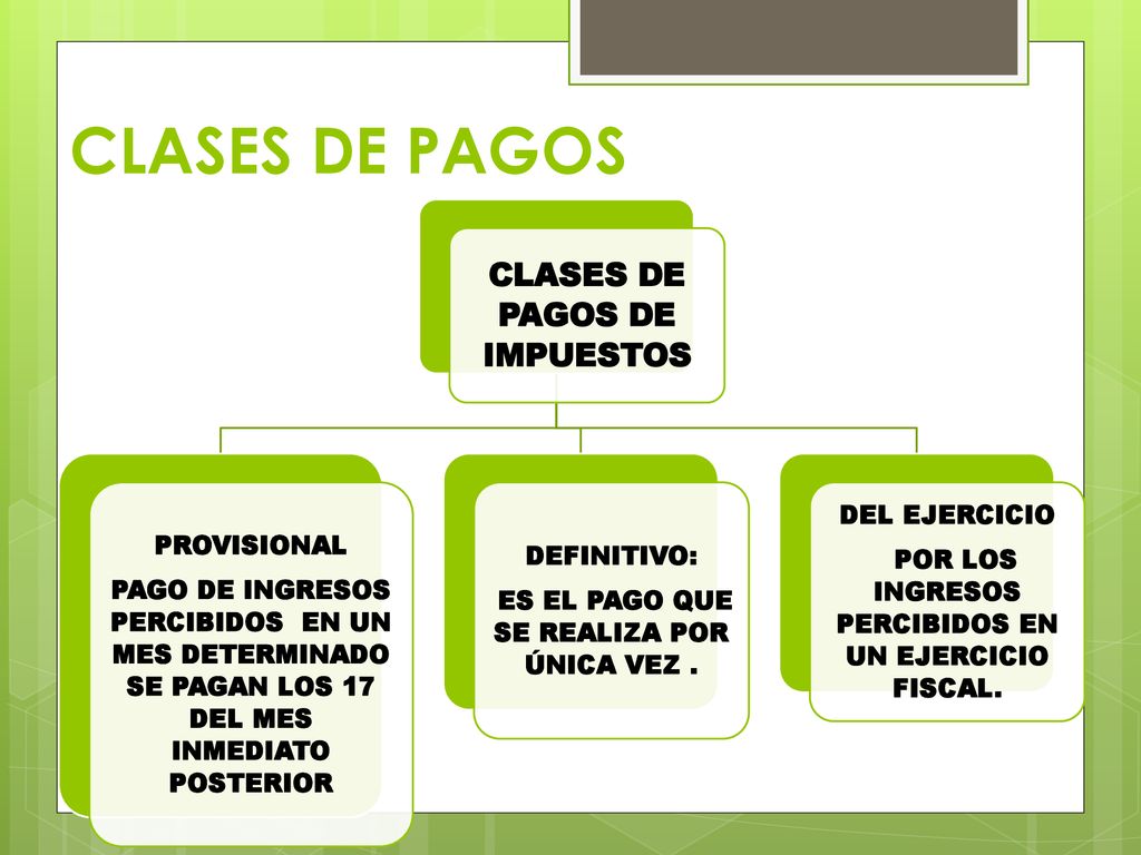 CLASES DE PAGOS CLASES DE PAGOS DE IMPUESTOS DEL EJERCICIO PROVISIONAL