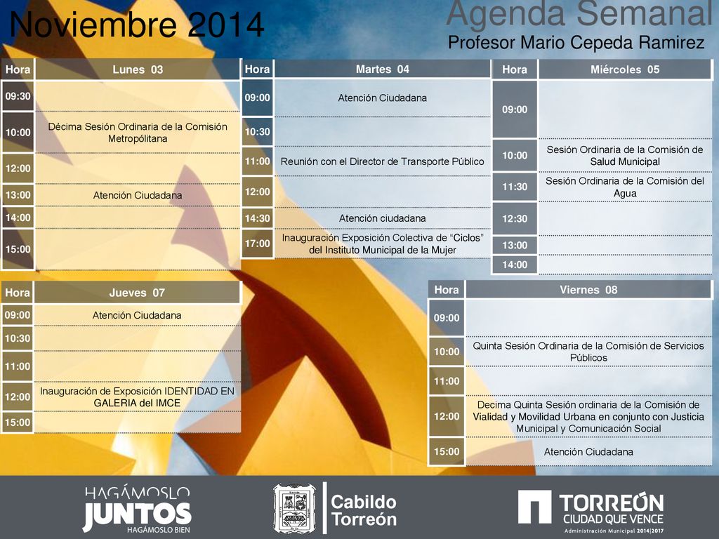 Agenda Semanal Noviembre 2014 Profesor Mario Cepeda Ramirez Cabildo