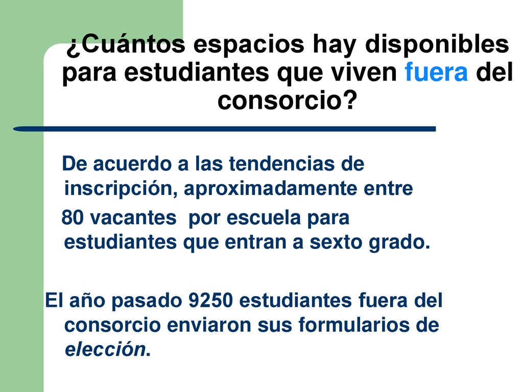 ¿Cuántos espacios hay disponibles para estudiantes que viven fuera del consorcio
