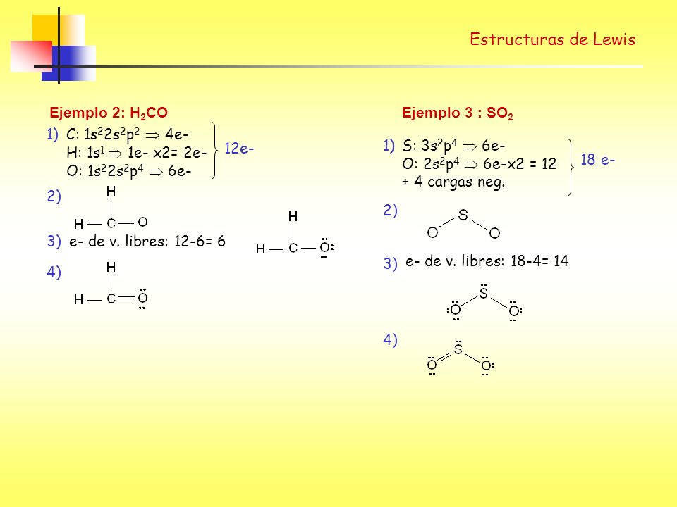 Estructuras de Lewis 2) Ejemplo 2: H2CO C: 1s22s2p2  4e-