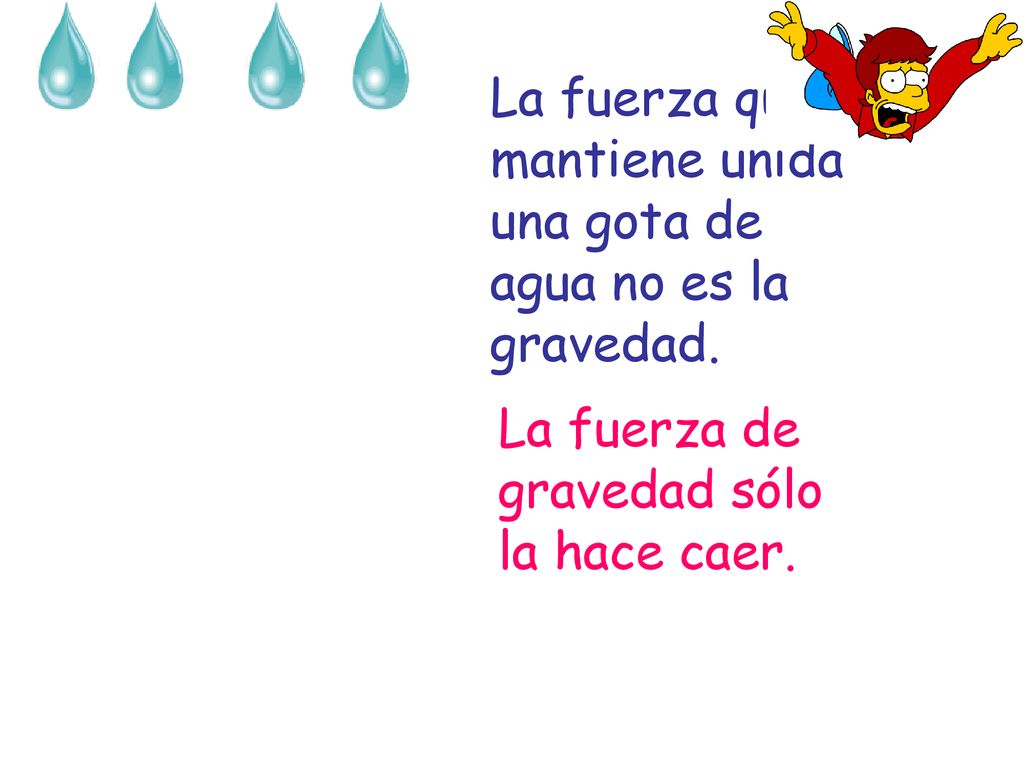 La fuerza que mantiene unida una gota de agua no es la gravedad.