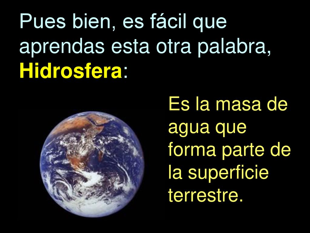 Pues bien, es fácil que aprendas esta otra palabra, Hidrosfera: