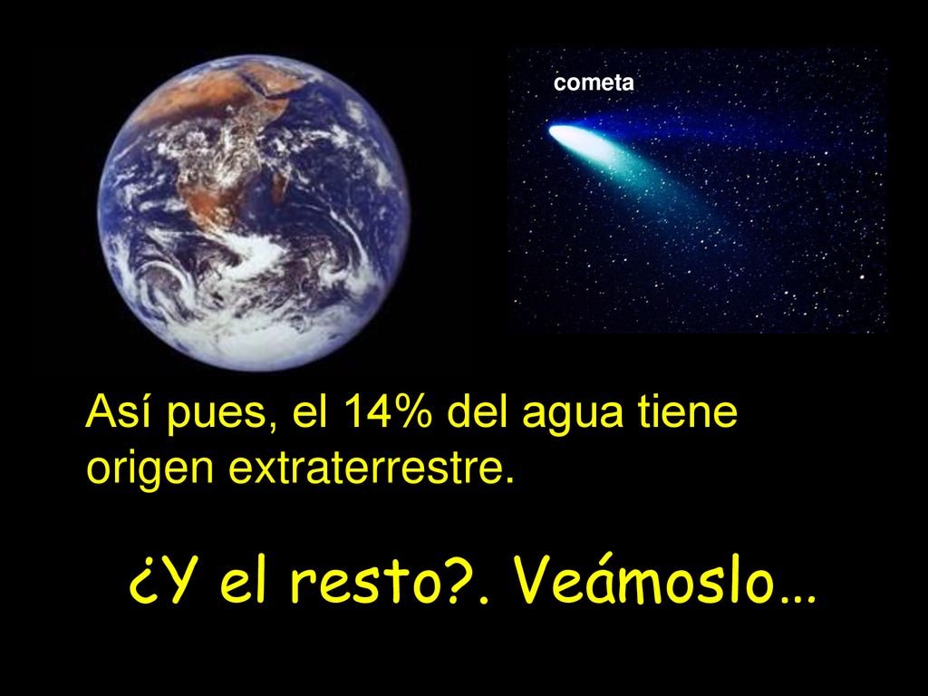 cometa Así pues, el 14% del agua tiene origen extraterrestre. ¿Y el resto . Veámoslo…