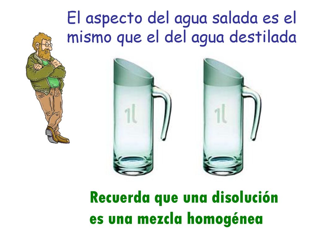 El aspecto del agua salada es el mismo que el del agua destilada