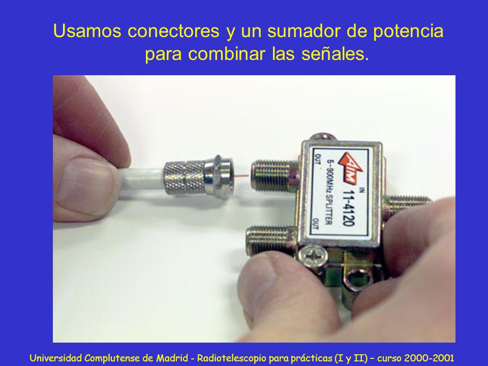 Usamos conectores y un sumador de potencia para combinar las señales.