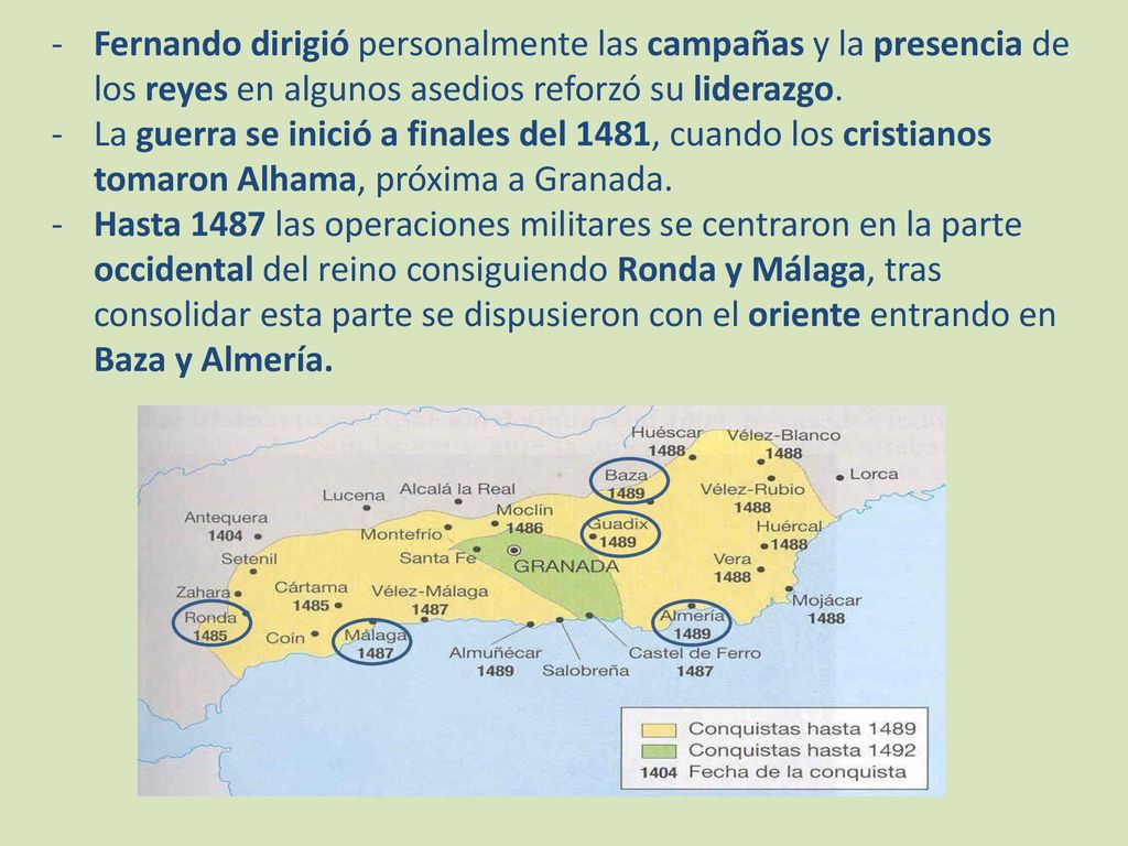 Fernando dirigió personalmente las campañas y la presencia de los reyes en algunos asedios reforzó su liderazgo.