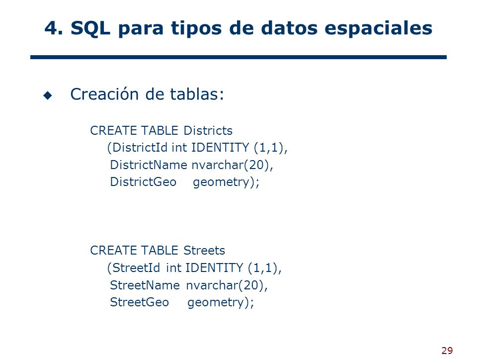 4. SQL para tipos de datos espaciales