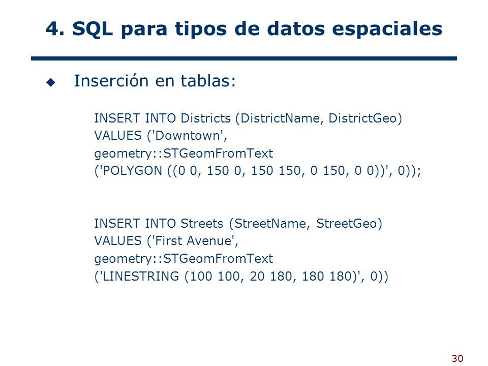 4. SQL para tipos de datos espaciales
