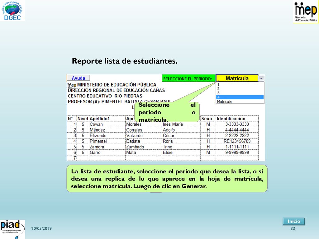 Reporte lista de estudiantes.