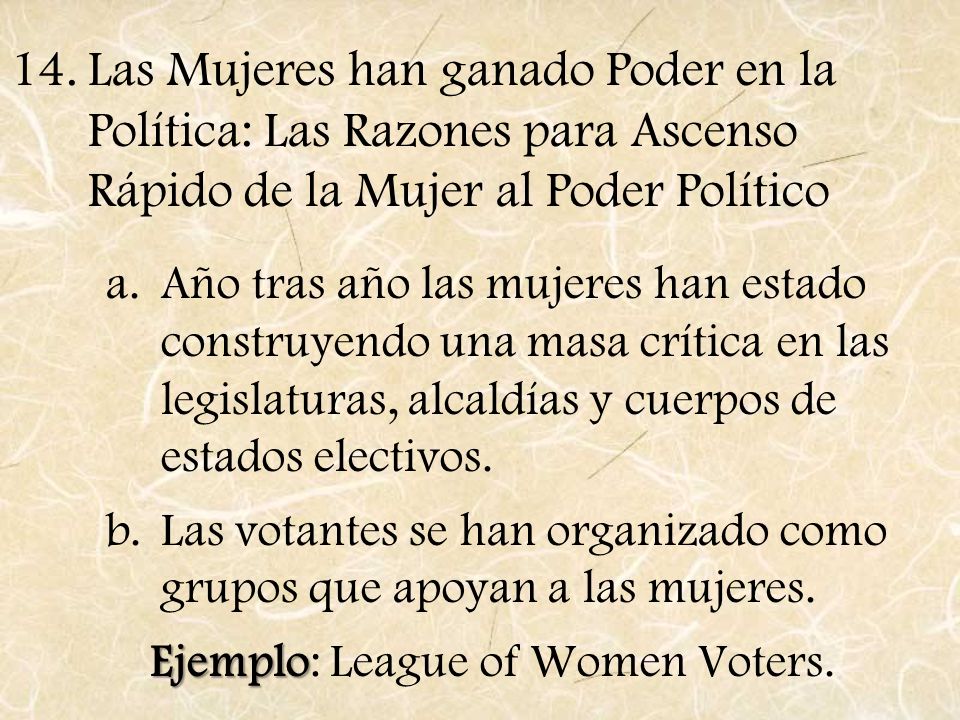 Las Mujeres han ganado Poder en la Política: Las Razones para Ascenso Rápido de la Mujer al Poder Político
