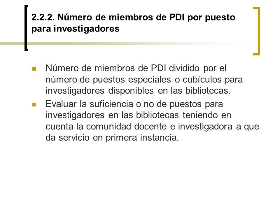 Número de miembros de PDI por puesto para investigadores