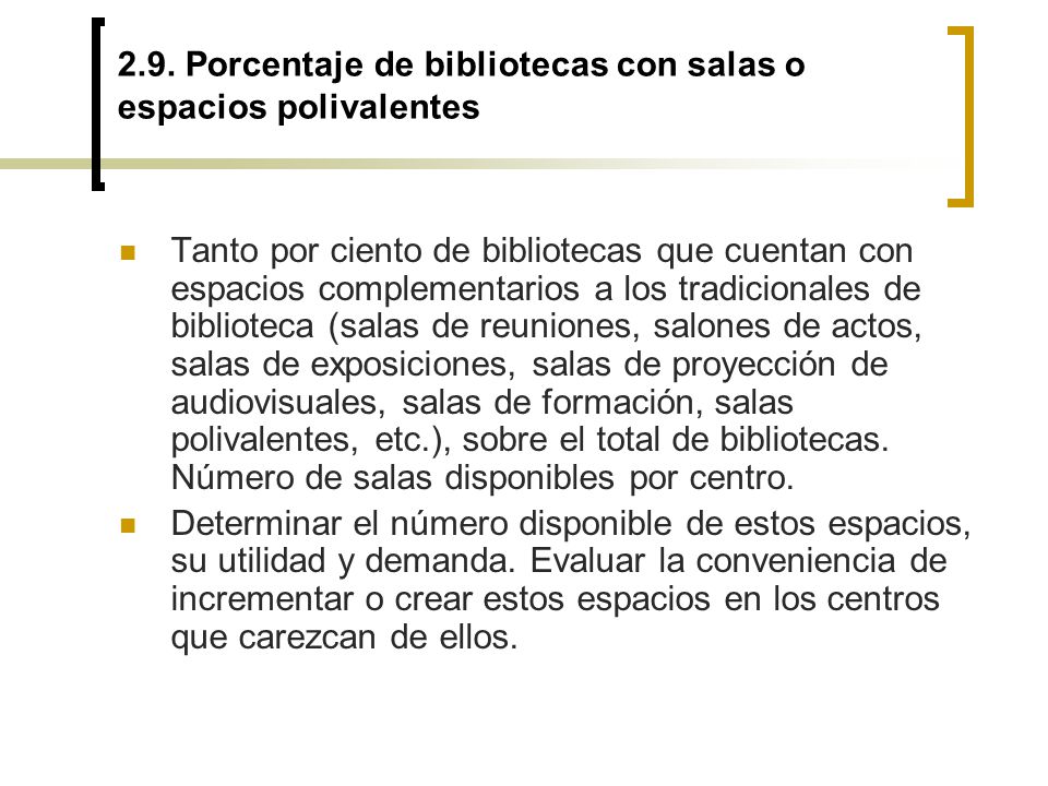2.9. Porcentaje de bibliotecas con salas o espacios polivalentes