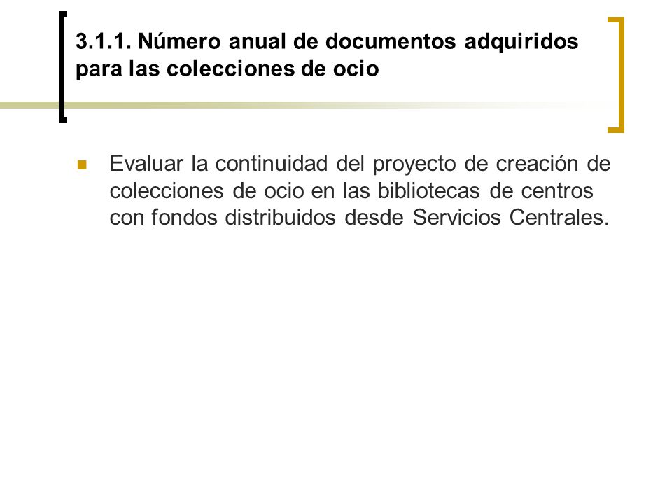 Número anual de documentos adquiridos para las colecciones de ocio