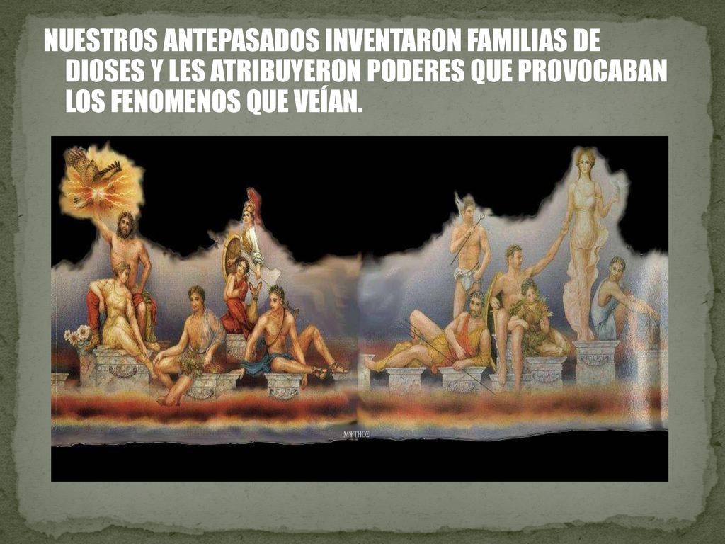 NUESTROS ANTEPASADOS INVENTARON FAMILIAS DE DIOSES Y LES ATRIBUYERON PODERES QUE PROVOCABAN LOS FENOMENOS QUE VEÍAN.