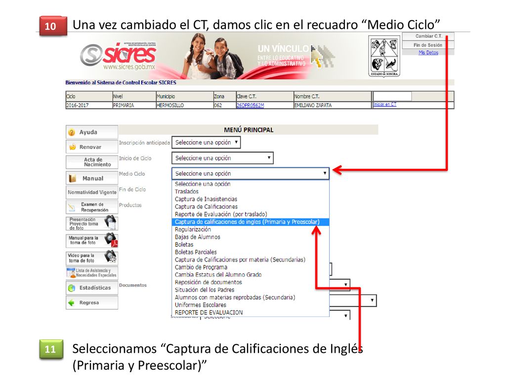Una vez cambiado el CT, damos clic en el recuadro Medio Ciclo