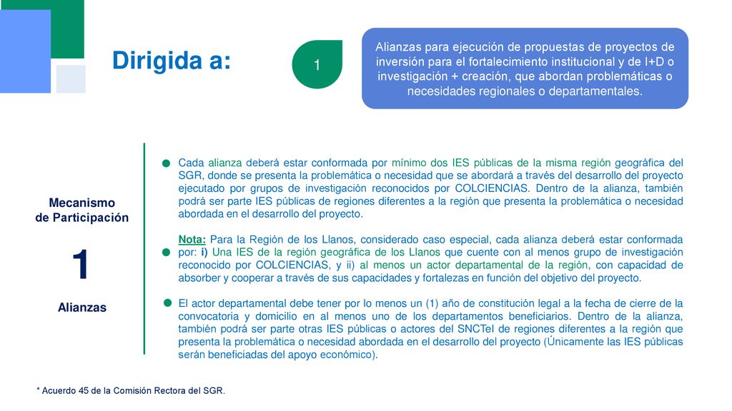* Acuerdo 45 de la Comisión Rectora del SGR.