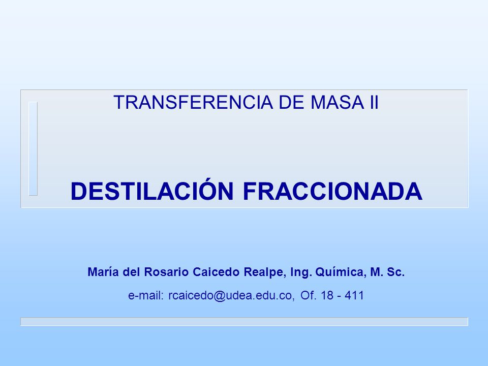 TRANSFERENCIA DE MASA II DESTILACIÓN FRACCIONADA María del Rosario Caicedo Realpe, Ing.