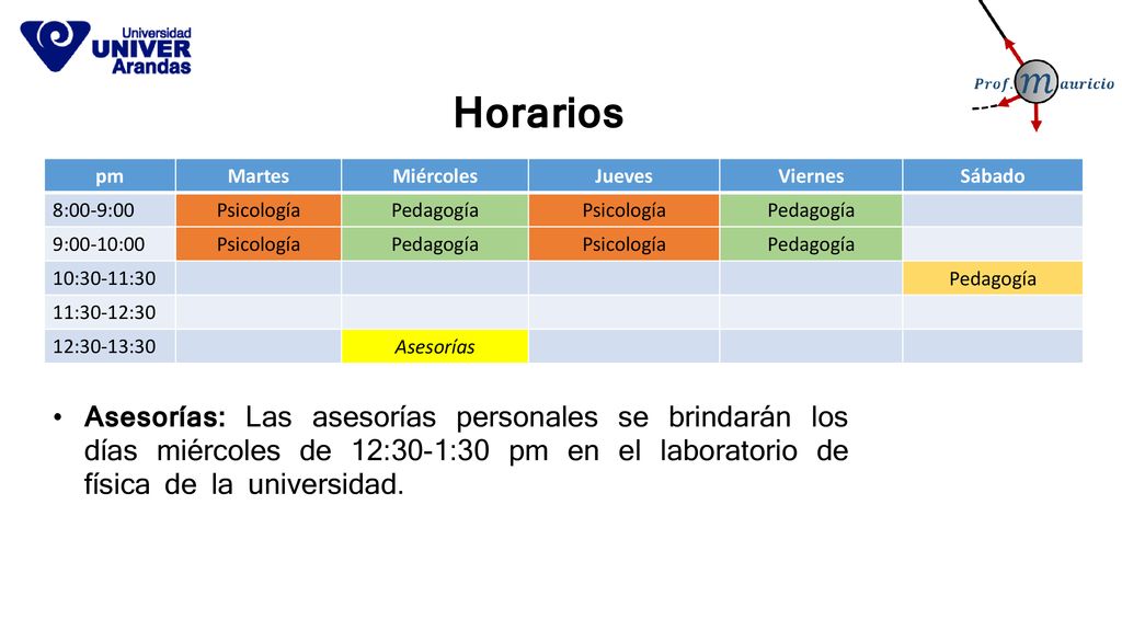 Horarios pm. Martes. Miércoles. Jueves. Viernes. Sábado. 8:00-9:00. Psicología. Pedagogía. 9:00-10:00.