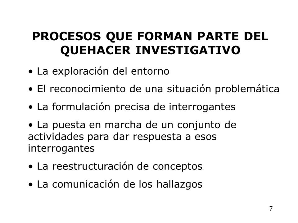PROCESOS QUE FORMAN PARTE DEL QUEHACER INVESTIGATIVO